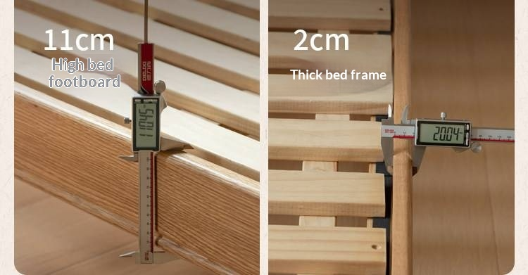 Oak Solid Wood Bed — Modern Minimalist with Genuine Leather and Soft Headboard