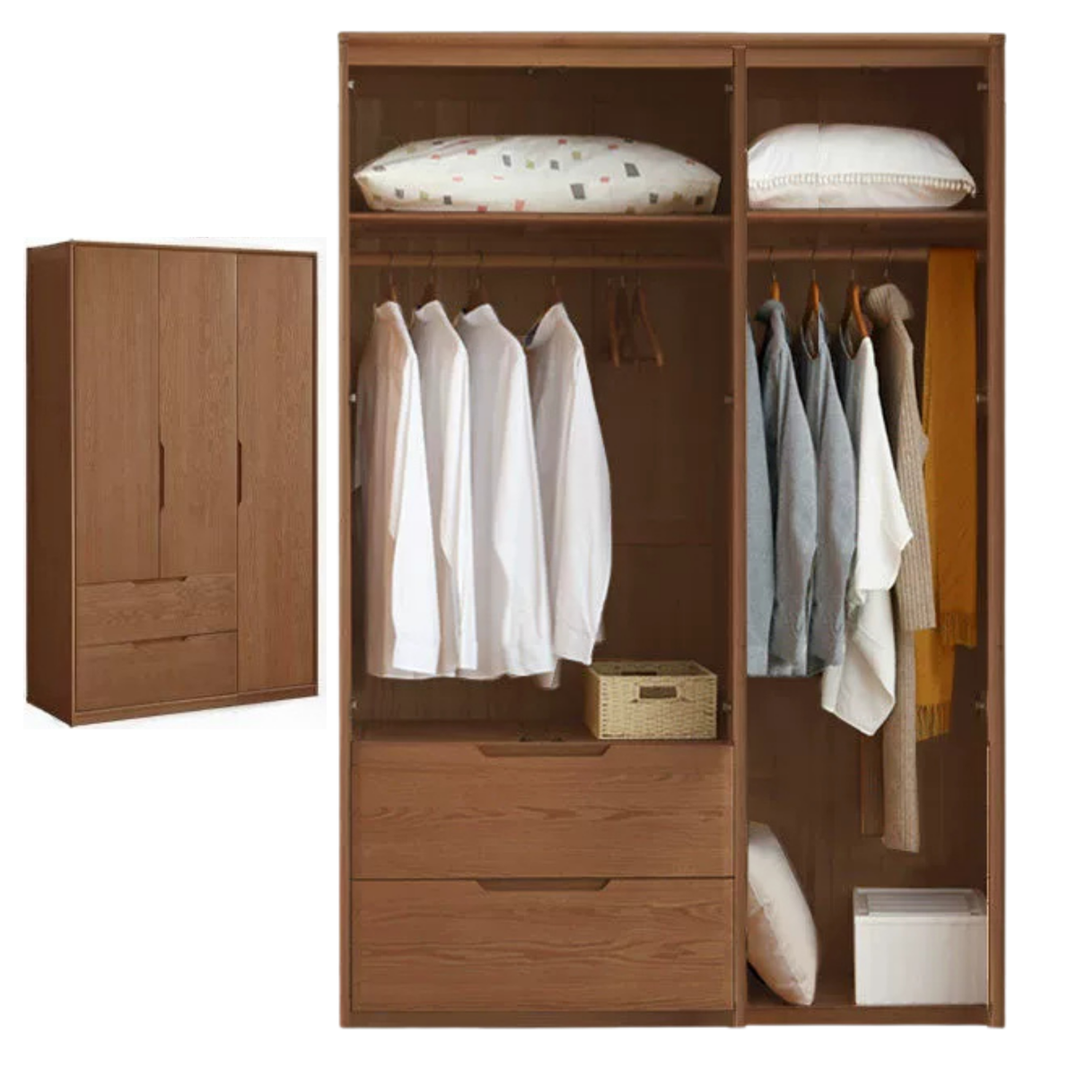 Ash Solid Wood Modular Wardrobe Closet System with Vertical Groove Pulls