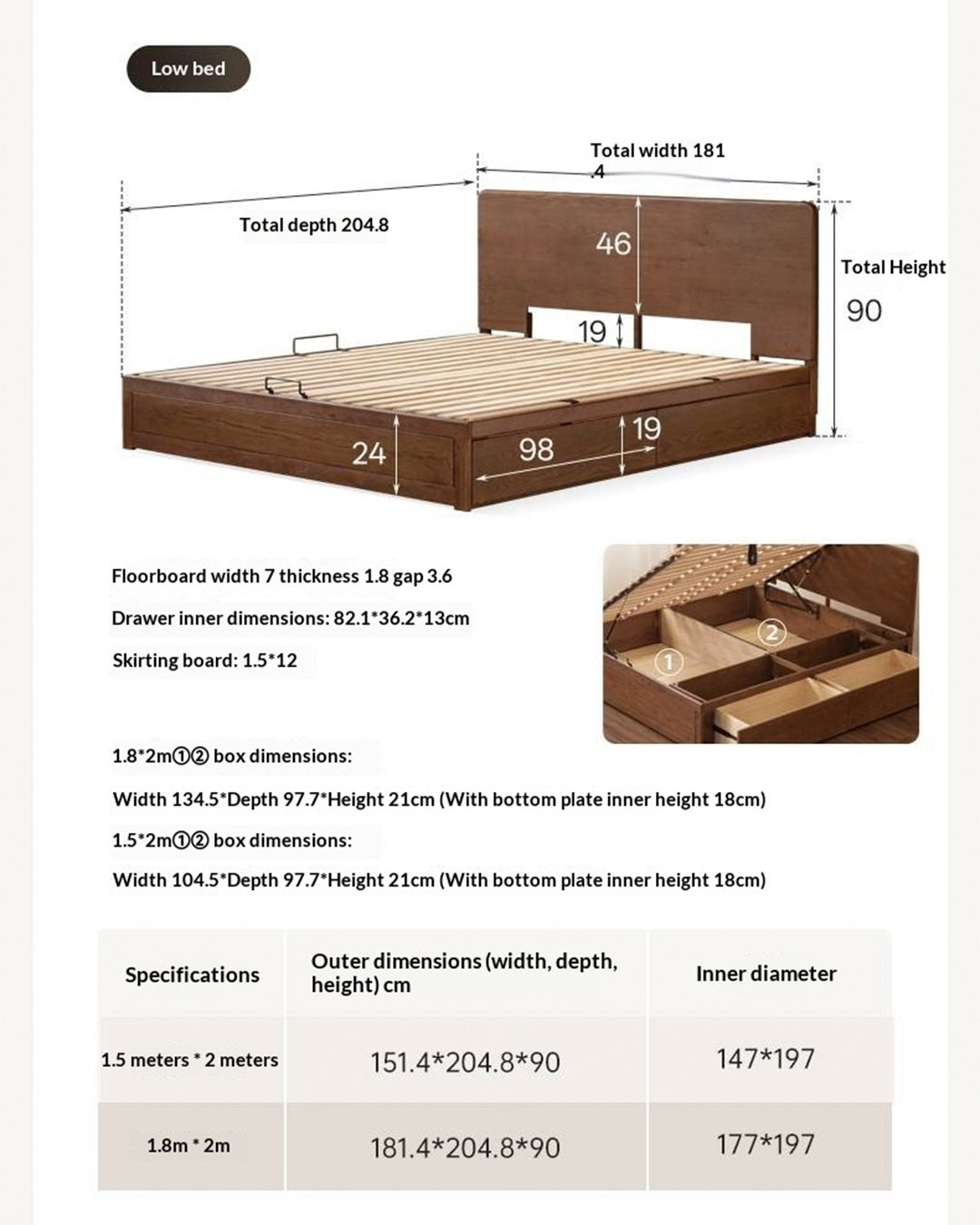 Oak Solid Wood Box Bed, Platform Box Bed, Headboard-Free Bed – Modern Minimalist Style