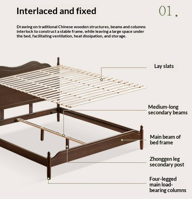 Poplar Solid Wood Bed — French Retro Style with Mid-Fashion Design