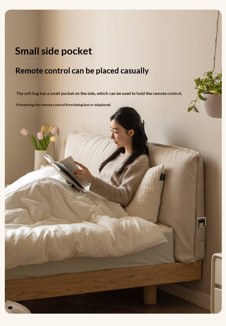 Oak Solid Wood Bed — Cream Style Upholstered Suspended Luminous Bed