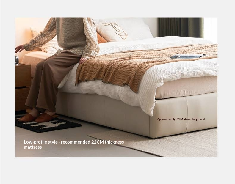 Genuine Leather Luxury Platform Box Bed, Headboard-Free Bed