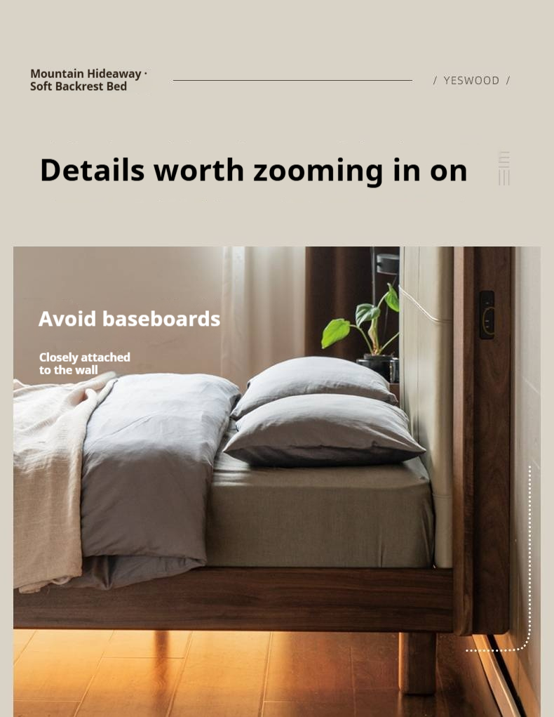 Black Walnut, Oak Solid Wood Italian Light Luxury Genuine Leather Soft Headboard Luminous Bed