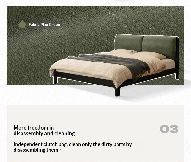 Rubberwood Solid Wood Bed — Modern Minimalist Design with Upholstered Genuine Leather