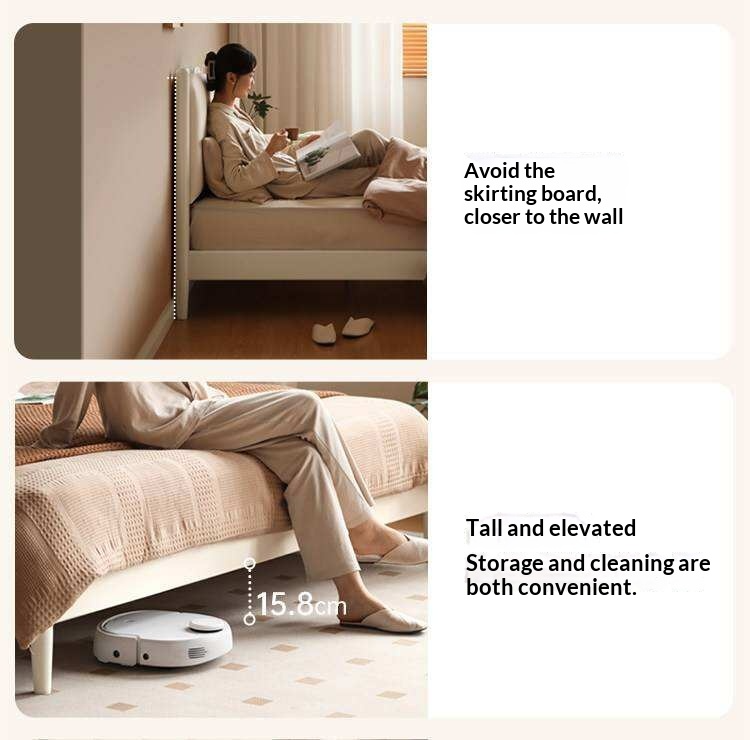 Rubberwood Solid Wood Upholstered Bed with Scalloped Headboard, French Cream Style