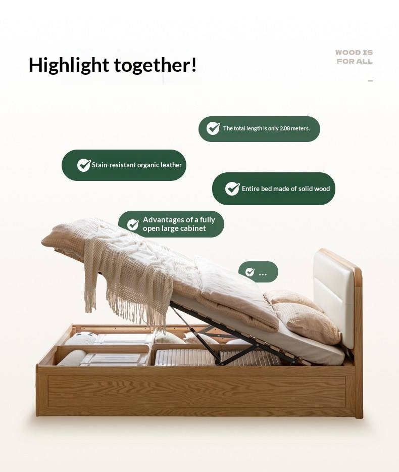 Oak, Rubberwood Solid Wood Bed — Modern Minimalist Box Bed