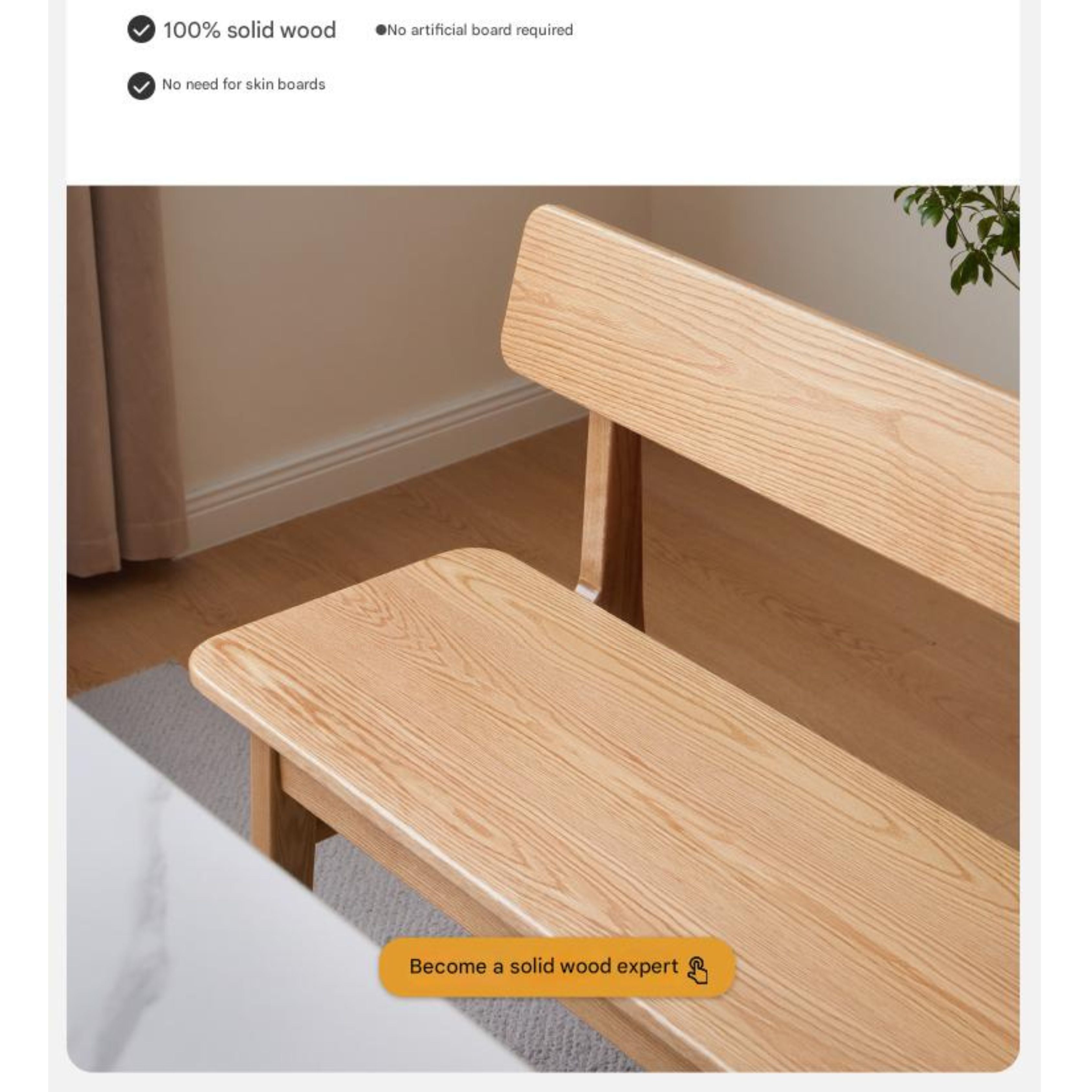 Ash, Oak Solid Wood Nordic Long Bench