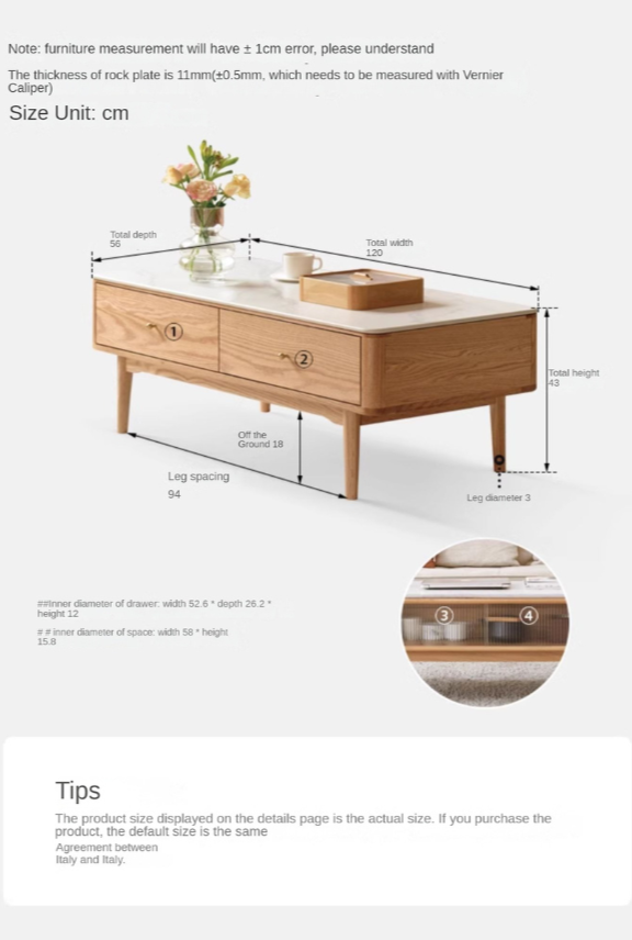 Oak Solid Wood Coffee Table Slate