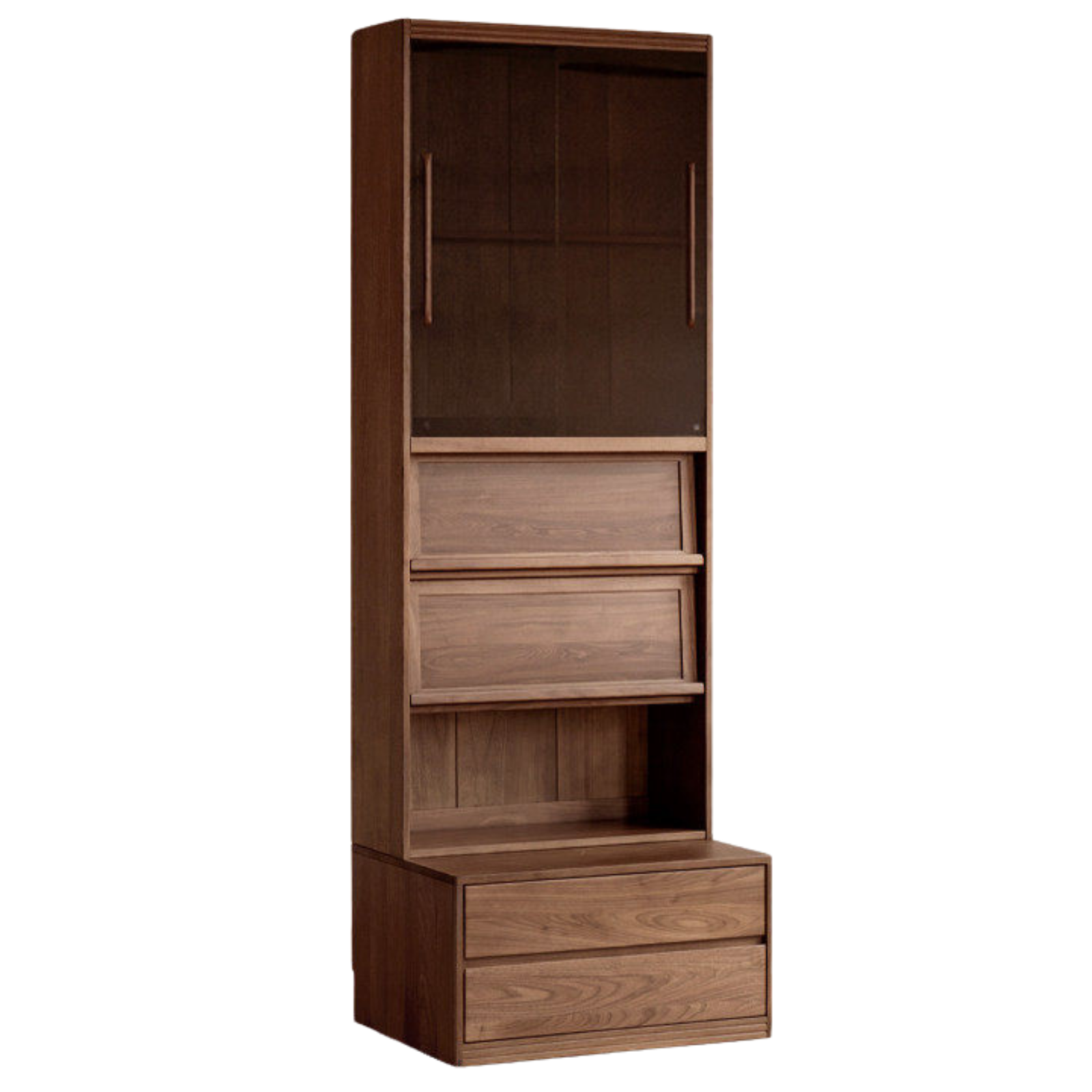 Solid Longan Hardwood, Ash Solid Wood Bookcase with Floor-to-Deck and Wall-Mounted Display Cabinet