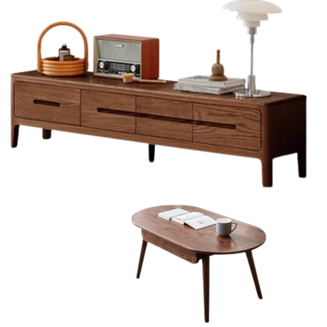 Oak Solid Wood Four-drawer TV Stand.