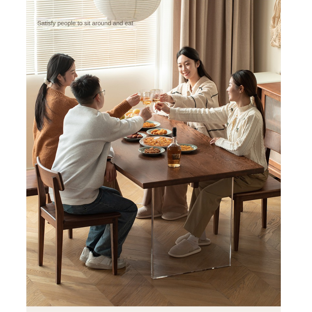 Black Walnut, South American Walnut, Oak Solid Wood Acrylic Suspension Dining Table