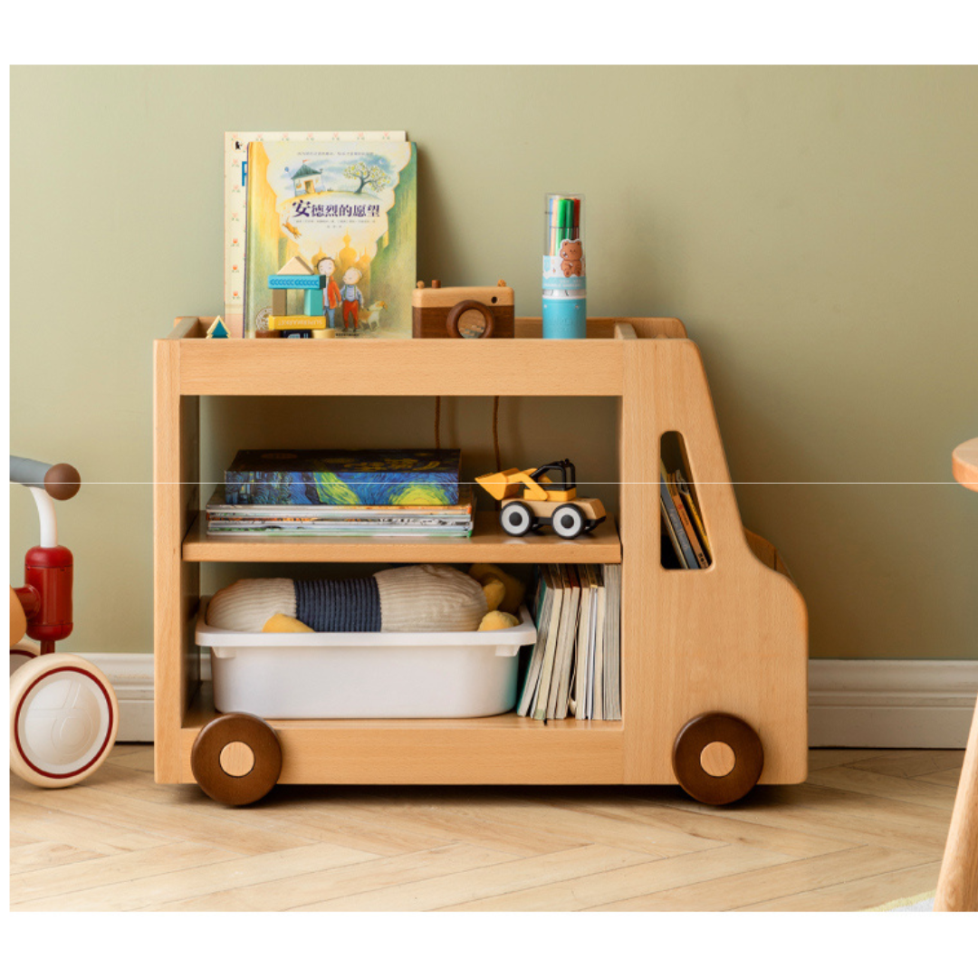 Beech Solid Wood Car Mobile Cabinet Bookshelf Storage