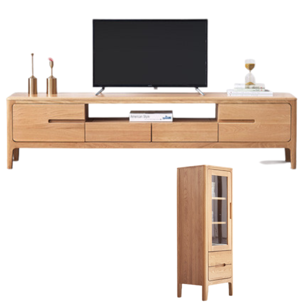 Oak, Solid Rubberwood Modern TV Stand