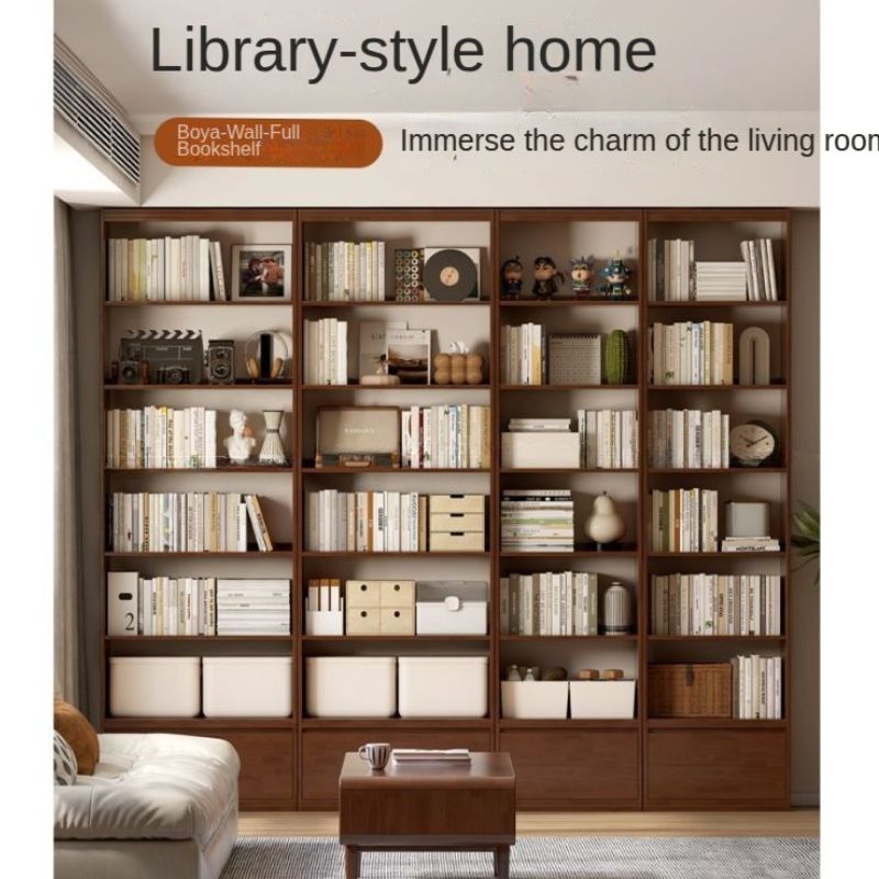 Rubber solid wood bookshelf floor rack storage cabinet.
