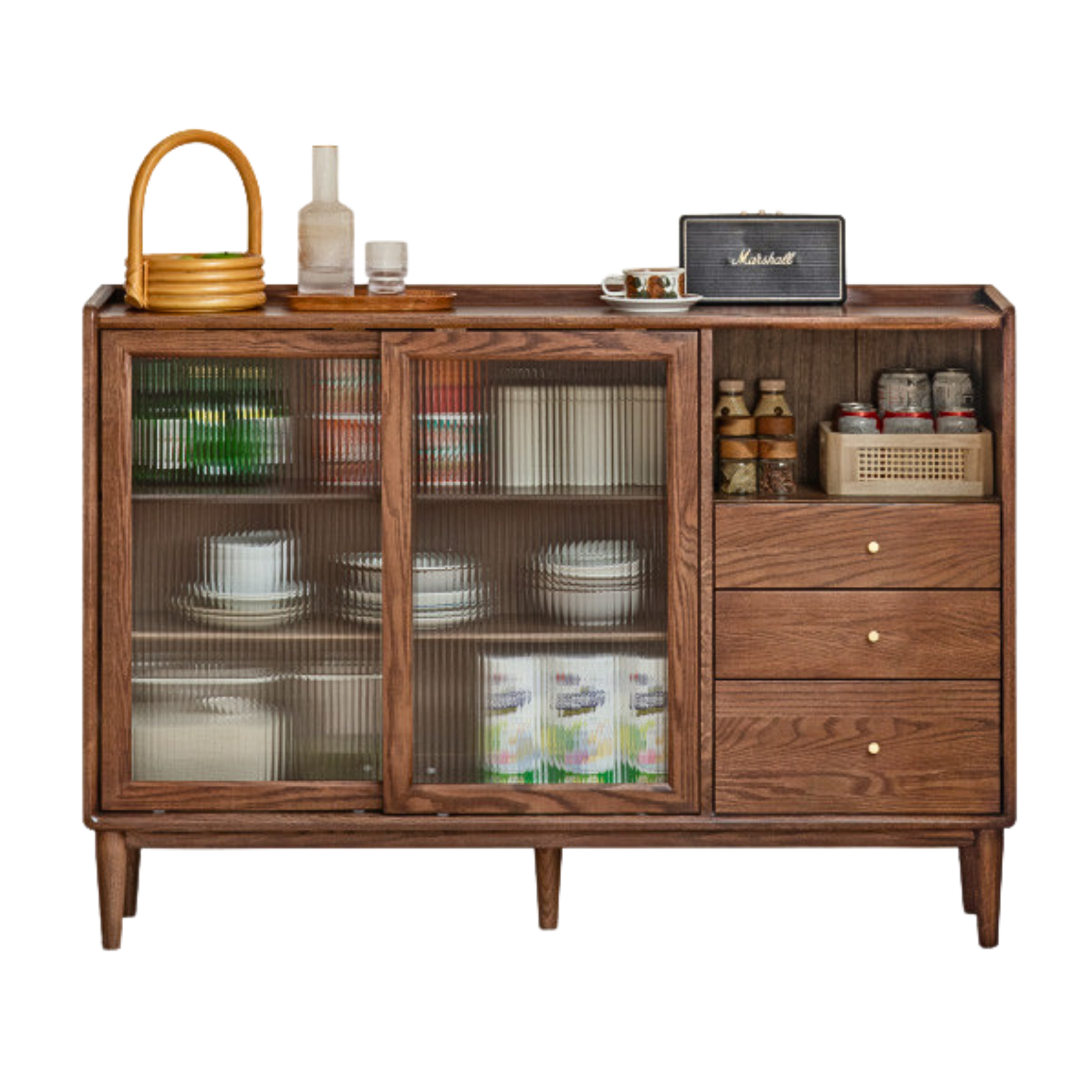 Oak, Ash, Black Walnut, Cherry, Beech Solid Wood, Solid RubberWood Ultra-thin Sideboard Sliding Door