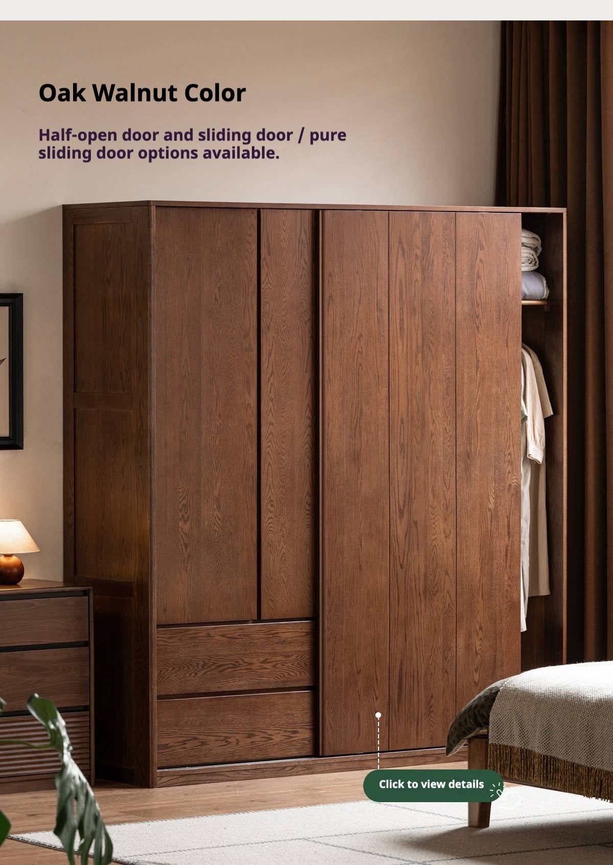 Oak Solid Wood Modern Storage Wardrobe with Casual Style