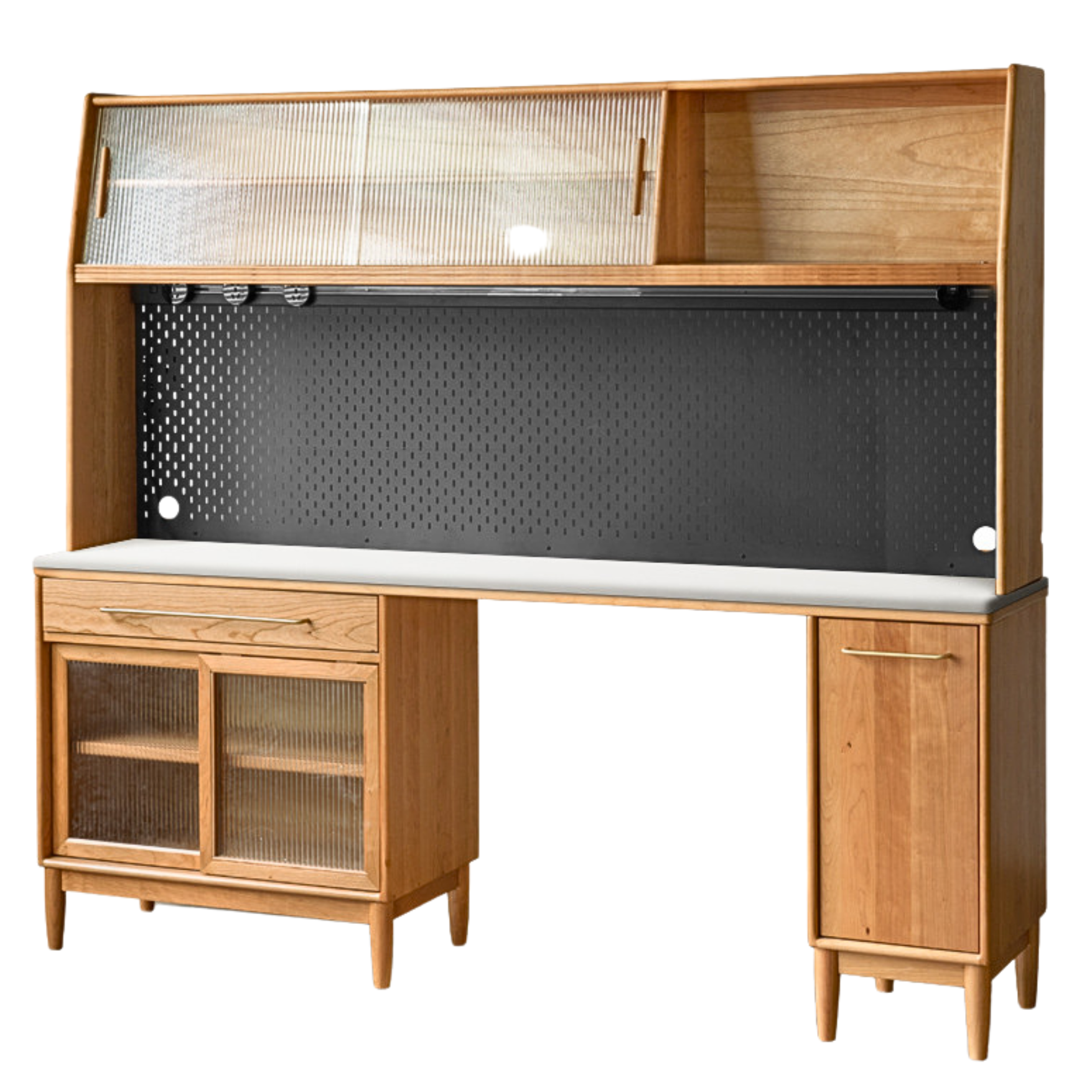 Cherry, Oak Solid Wood, Solid RubberWood Japanese Style Buffet Cabinet