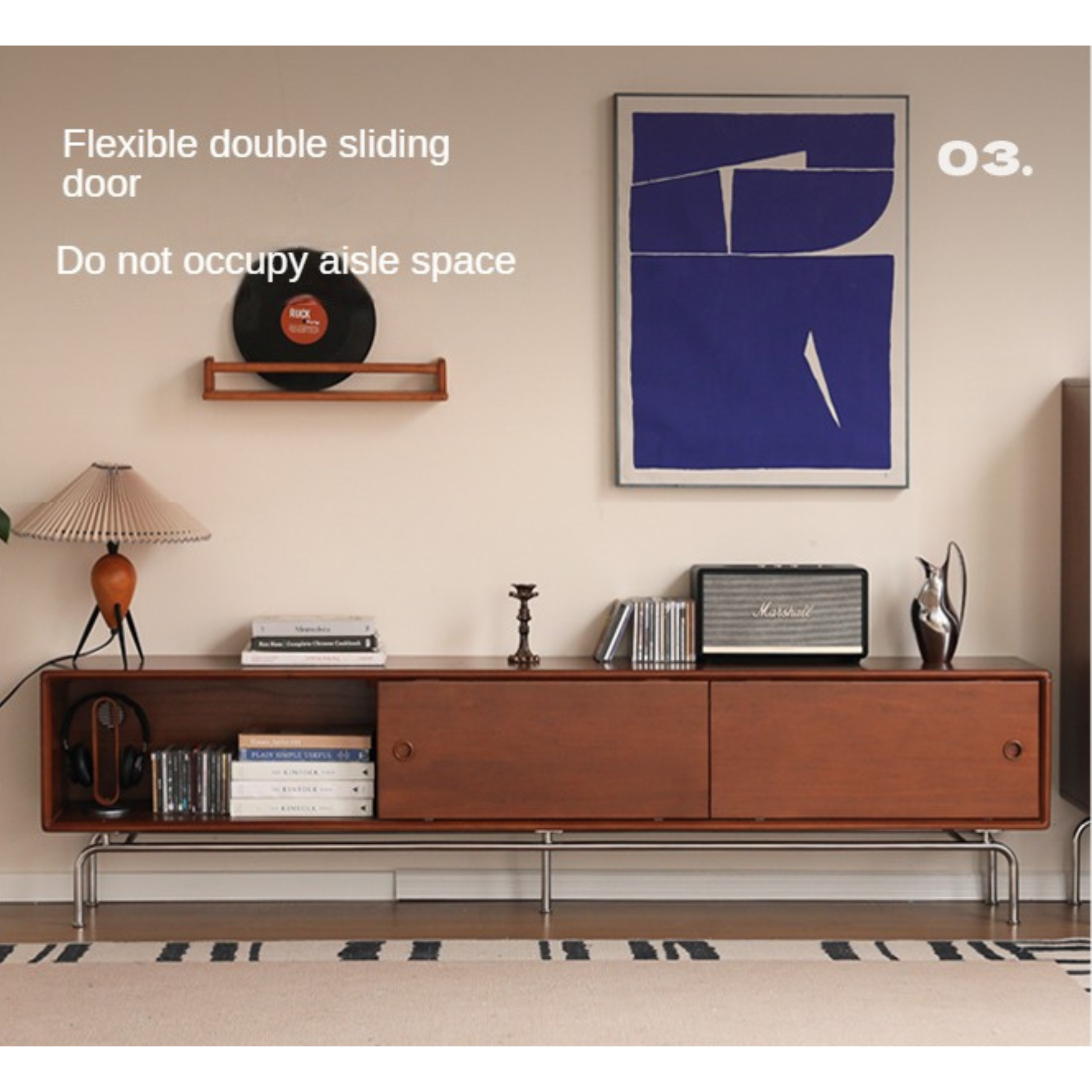 Poplar Solid Wood Retro Floor TV Cabinet.