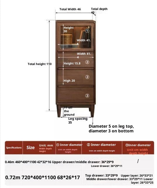 Black Walnut Solid Wood Italian Light Luxury Side Cabinet.