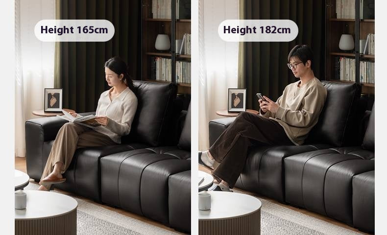 Genuine leather italian minimalist first-layer cowhide black pixel module sofa.