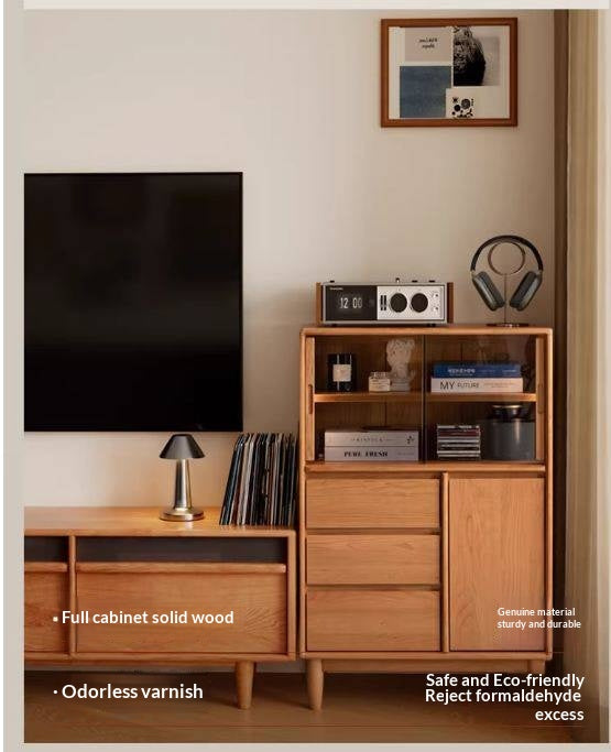 Cherry Solid Wood Mid-range Style Side Cabinet.