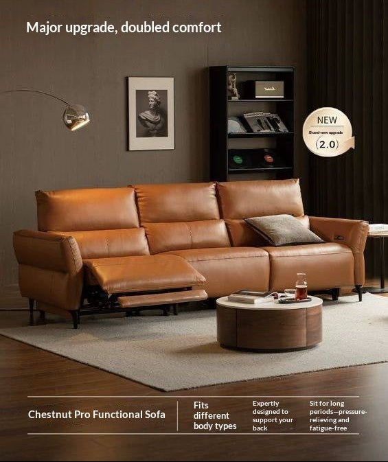 Genuine Leather Power Reclining Sofa with High Back, Single or Dual Power Recliners & USB Charging