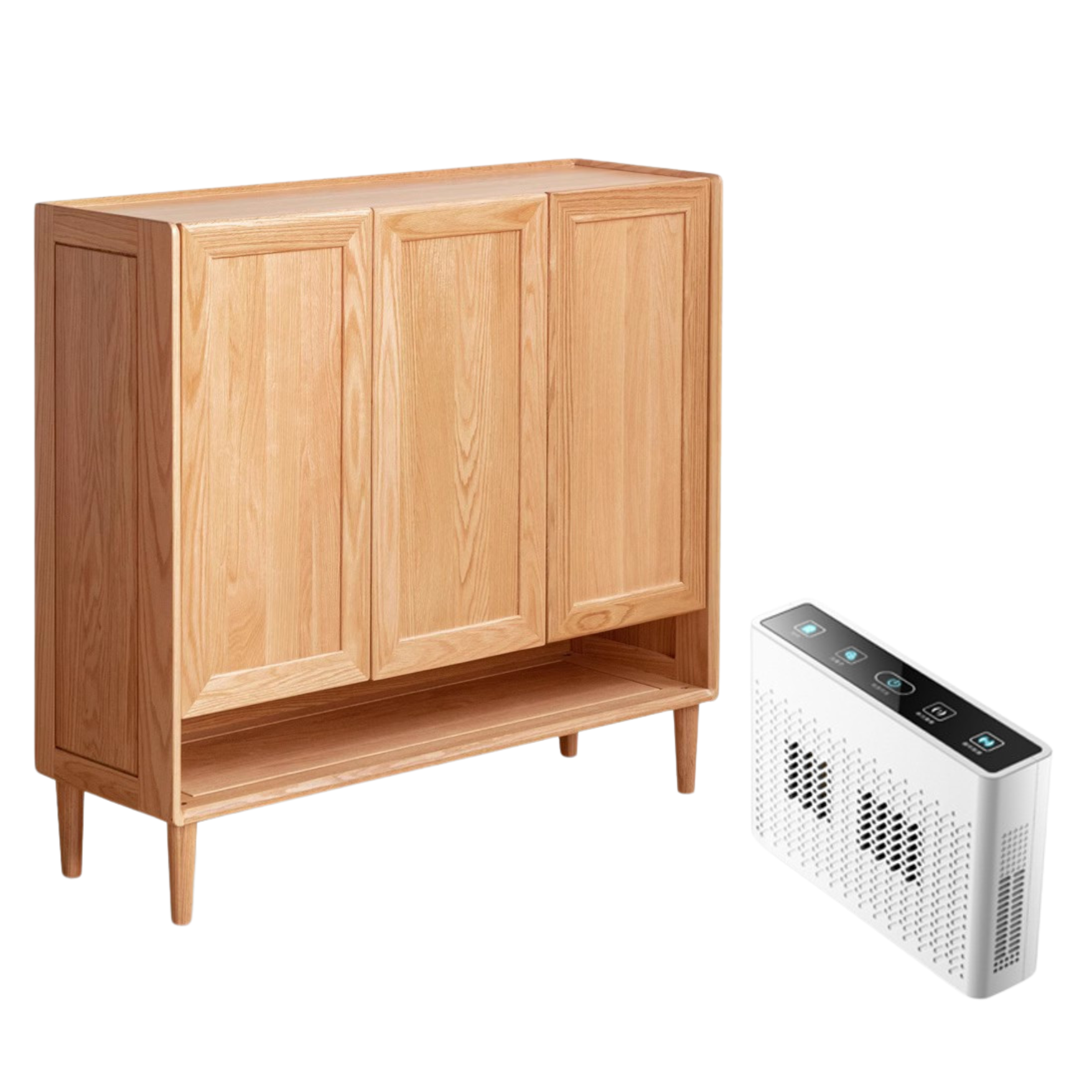 Oak Solid Wood, Solid Rubberwood Shoe Cabinet, Shoe Changing