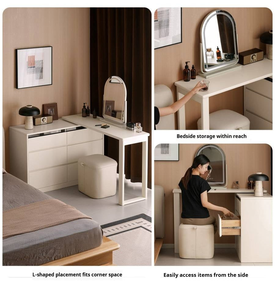 Solid Rubberwood White Cream Dressing Table