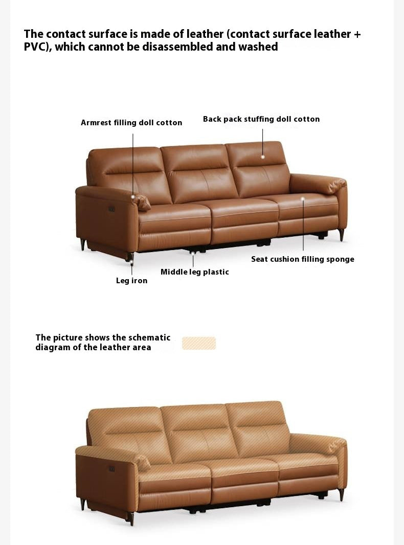 Leather Power Reclining Sofa with Adjustable Headrest and USB Charging Port