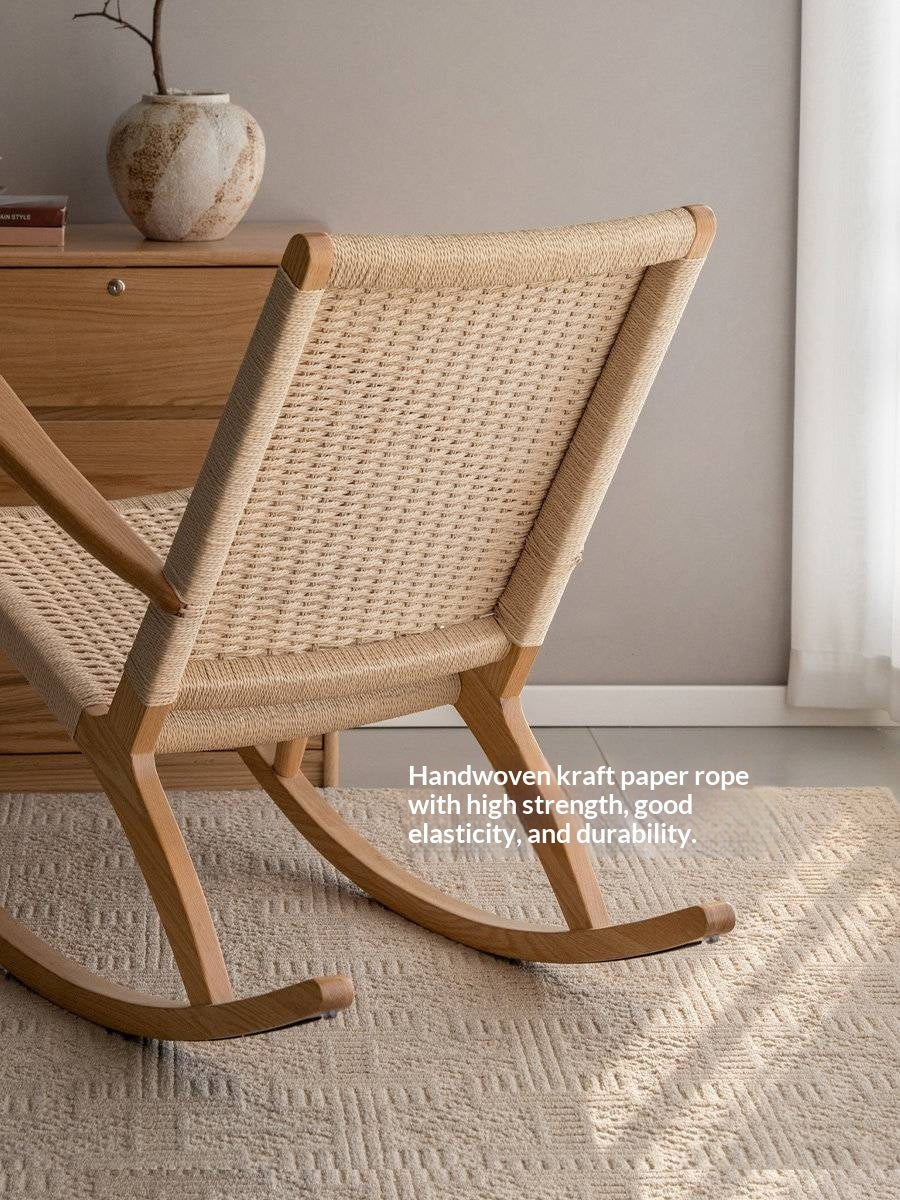Oak Solid Wood Scandinavian Rocking Chair with Woven Seat
