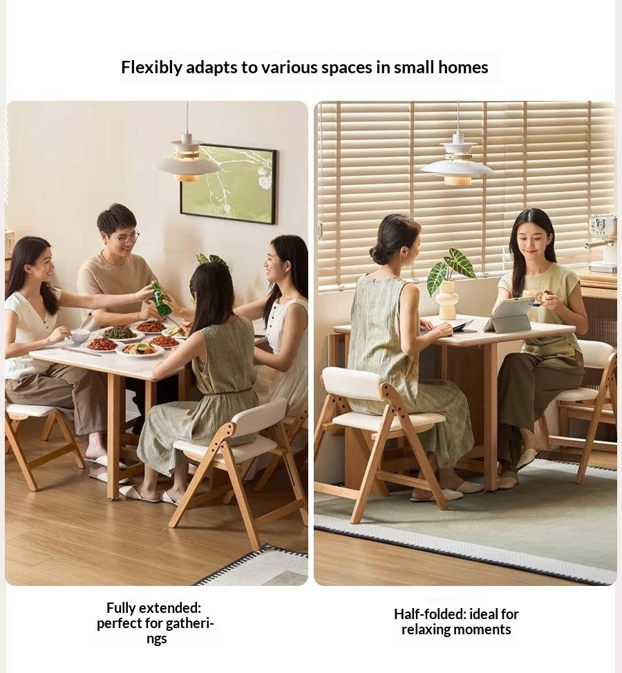Oak Solid Wood Foldable Dining Table With Rock Slab Surface