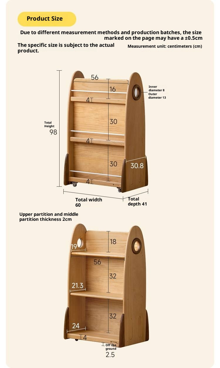 Beech Solid Wood Movable Double-Sided Floor-Standing Storage Children's Rack