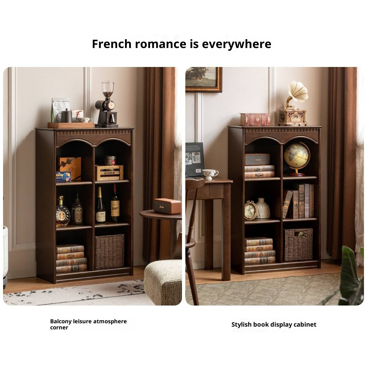 Poplar Solid Wood French Retro Side Cabinet