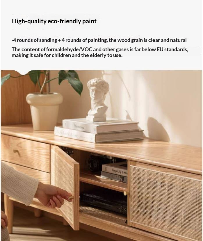 Oak Solid Wood Rattan TV Cabinet