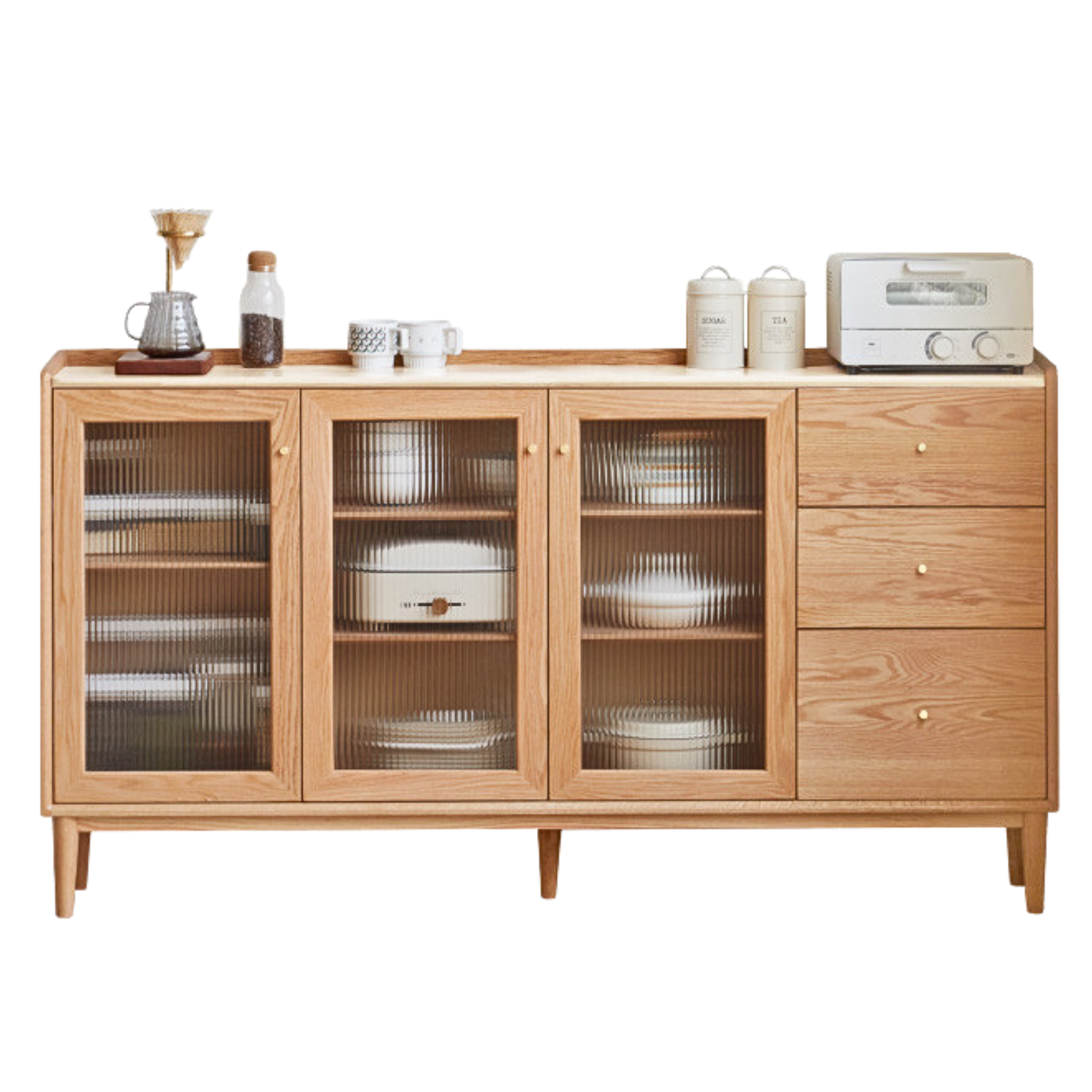 Oak, Ash, Black Walnut, Cherry, Beech Solid Wood, Solid RubberWood Ultra-thin Sideboard Sliding Door