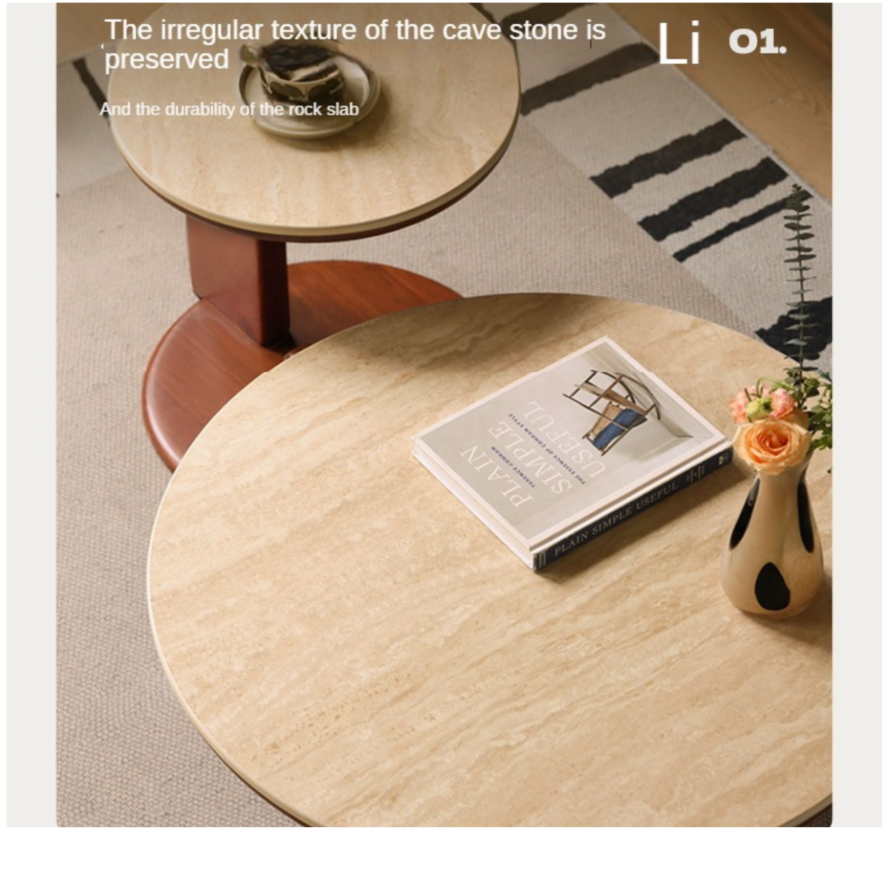 Poplar Solid Wood Rock Plate travertine style Coffee Table