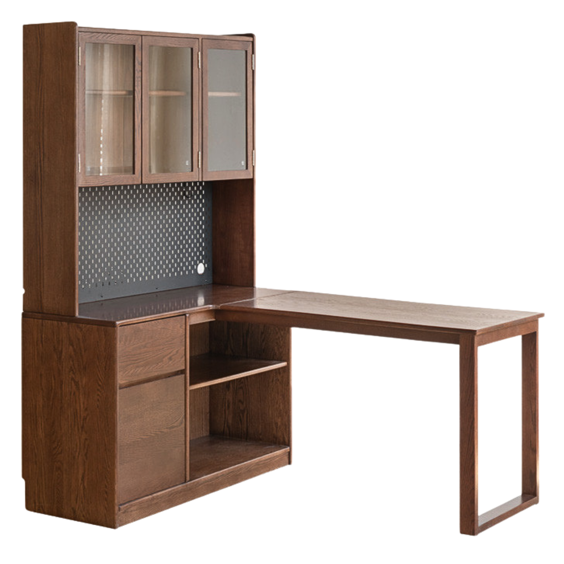 Oak Solid Wood Desk Bookcase Integrated Corner Office Table