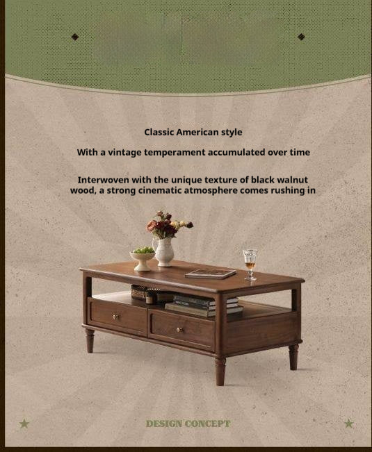Black Walnut, Ash Solid Wood American Retro Coffee Table