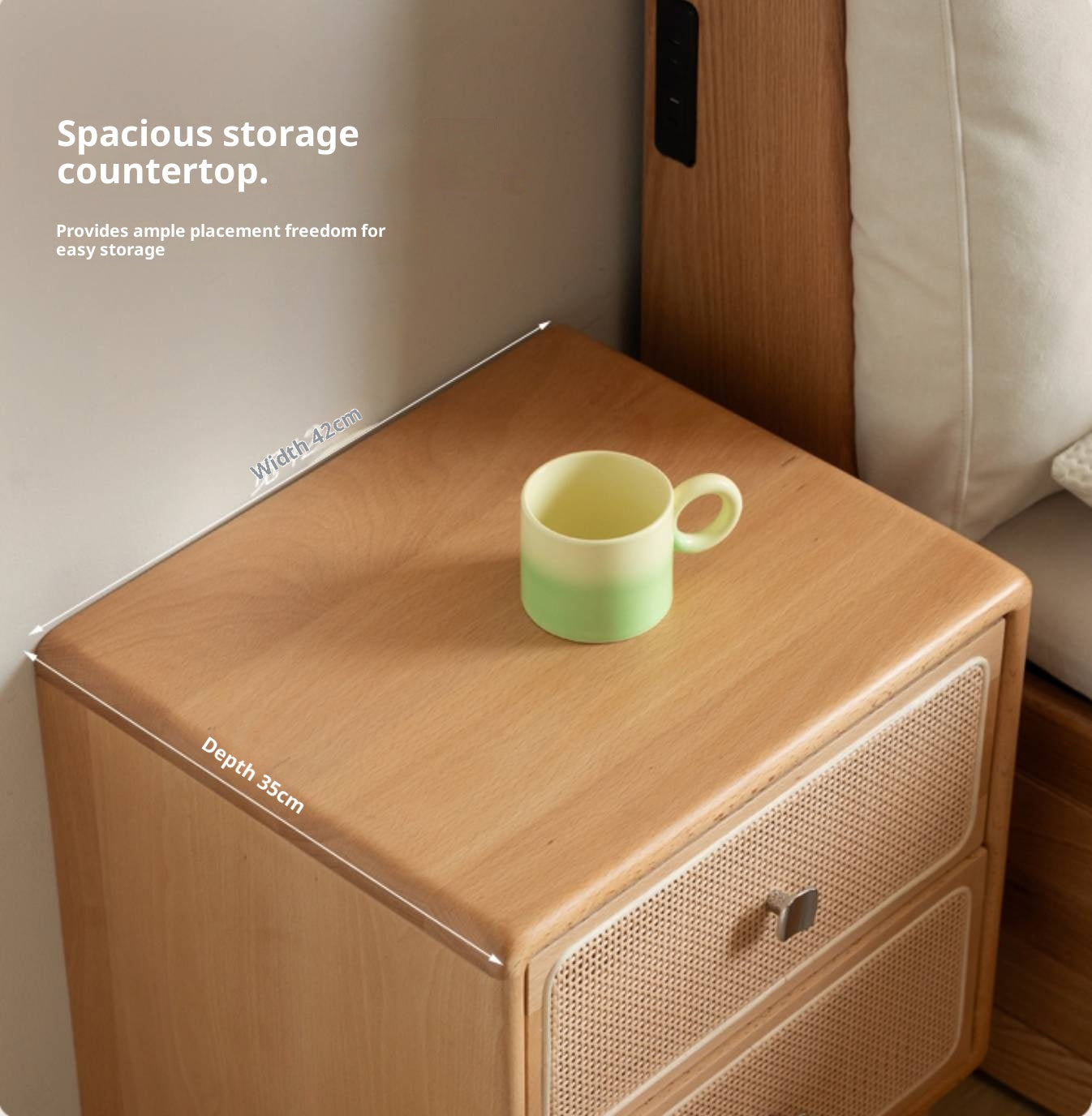 Beech Solid Wood Rattan Log Style Nightstand