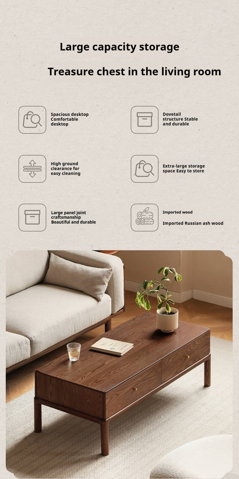 Ash Solid Wood Simple Modern Coffee Table