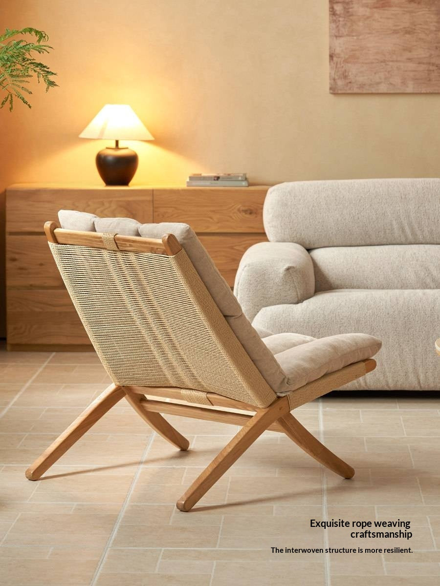 Oak Solid Wood Rope Weave Lounge Chair, Danish Mid Century Scandinavian Accent Chair