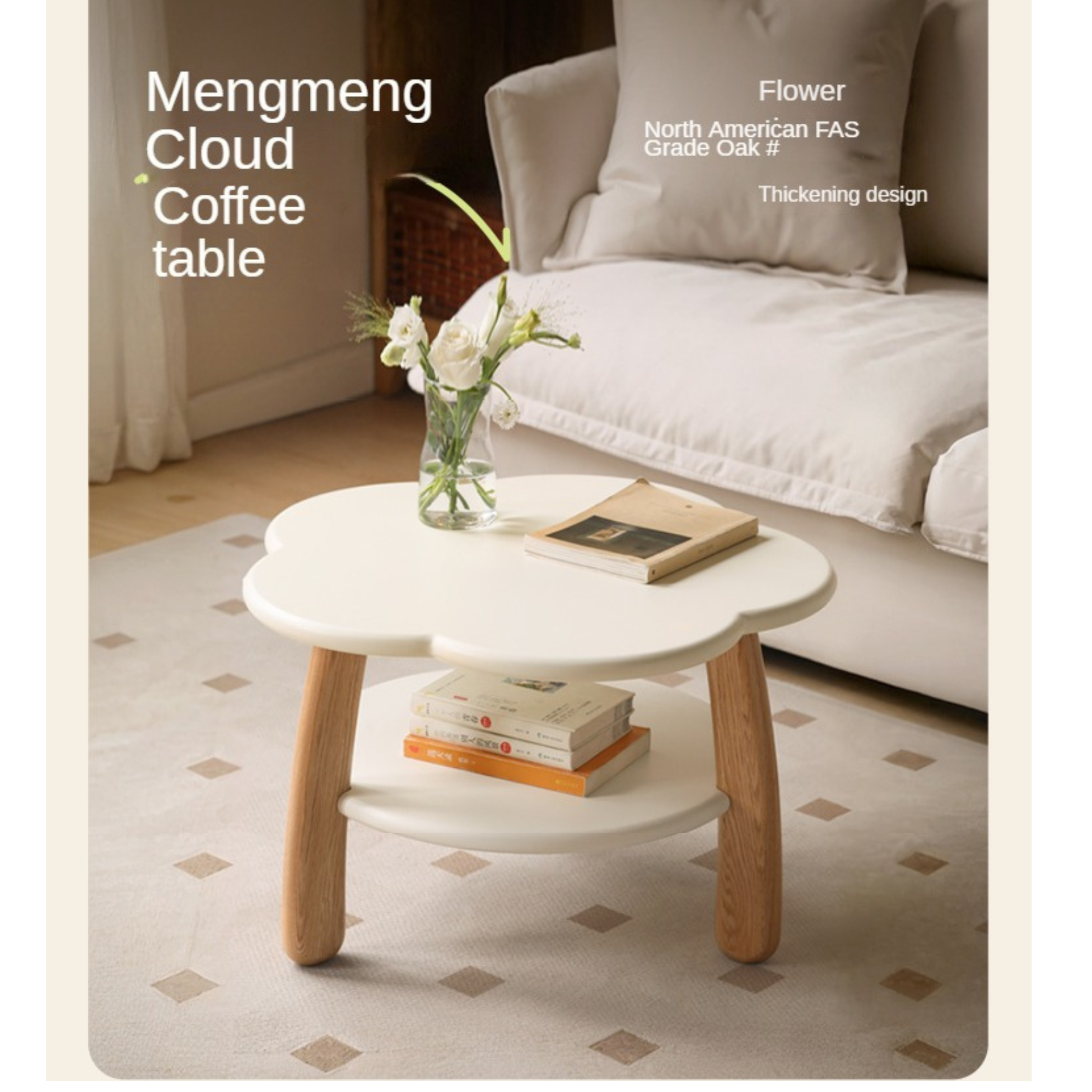 Poplar Solid Wood Cream Style Creative Coffee Table