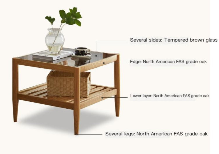 Oak Solid Wood Nordic Glass Coffee Table.