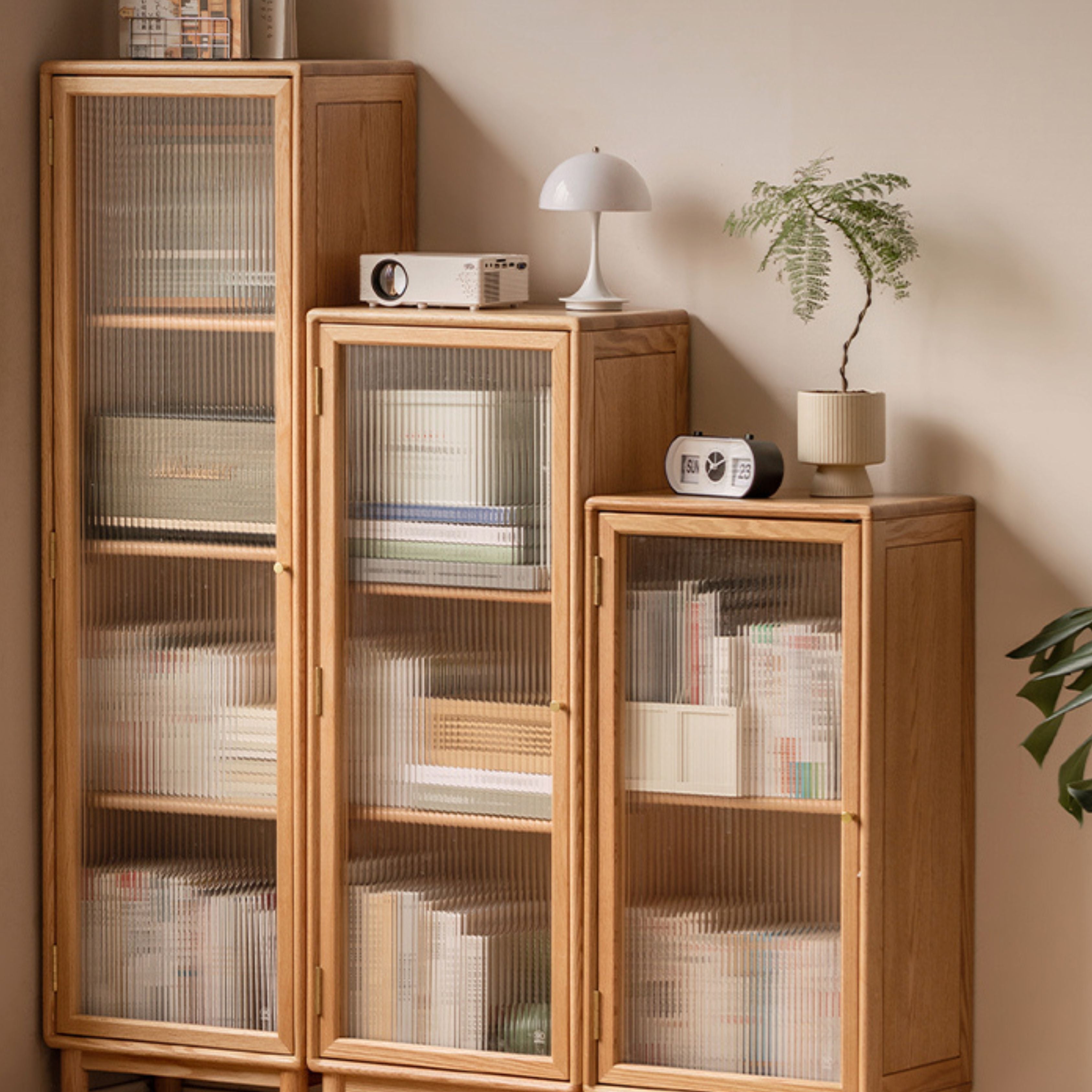 Oak, Beech Solid Wood Side Cabinet, Small Bookcase