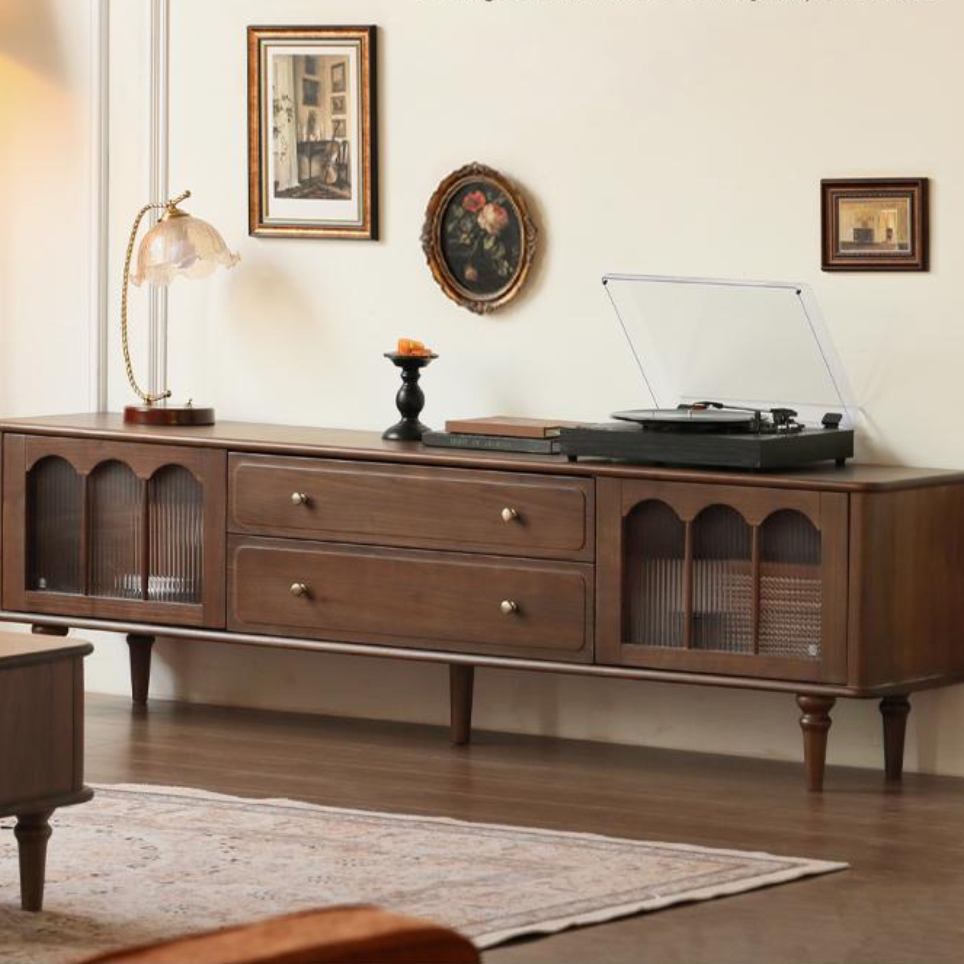 Black Walnut Solid Wood American Retro TV Cabinet.