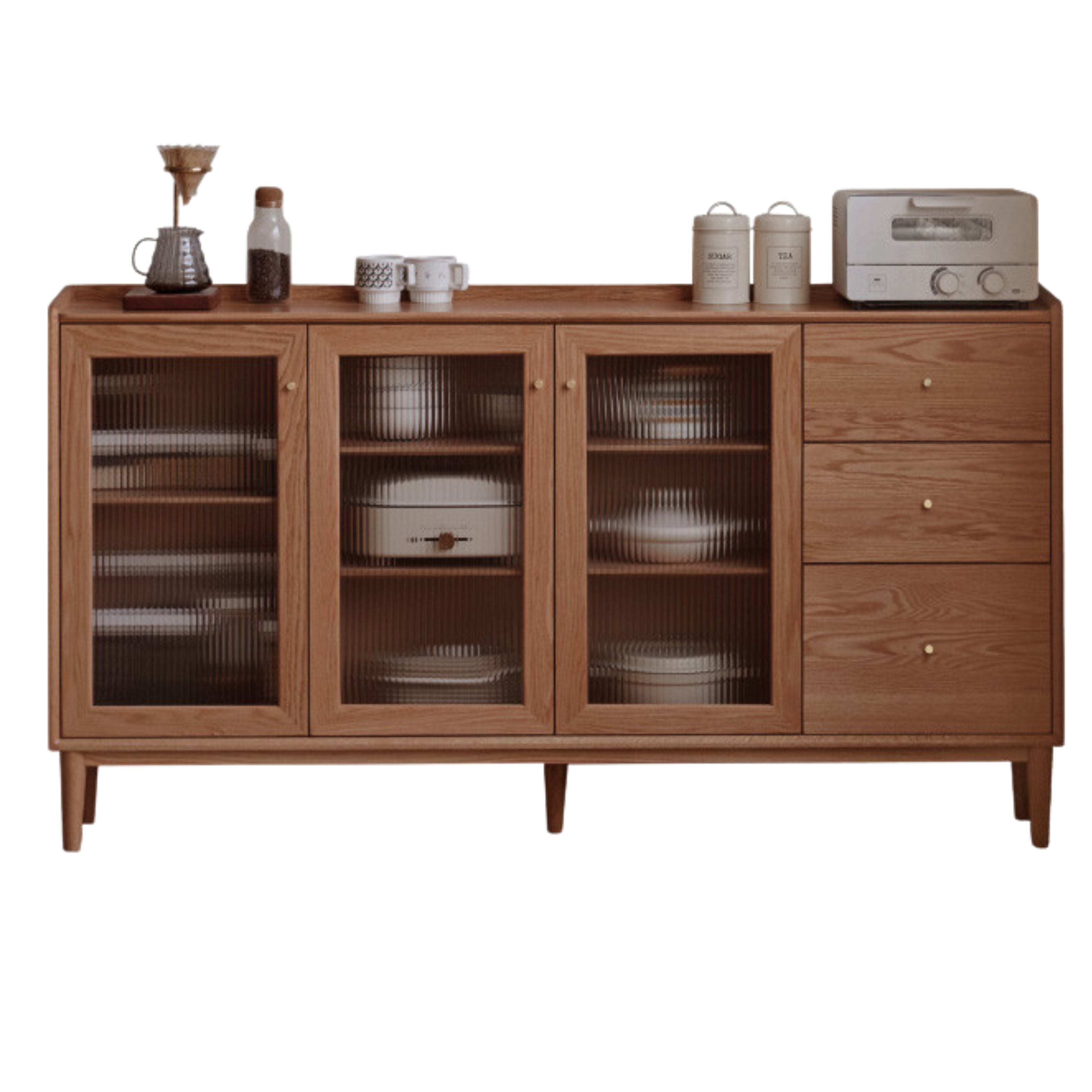 Black Walnut, Oak, Solid RubberWood Glass Modern Simple Sideboard