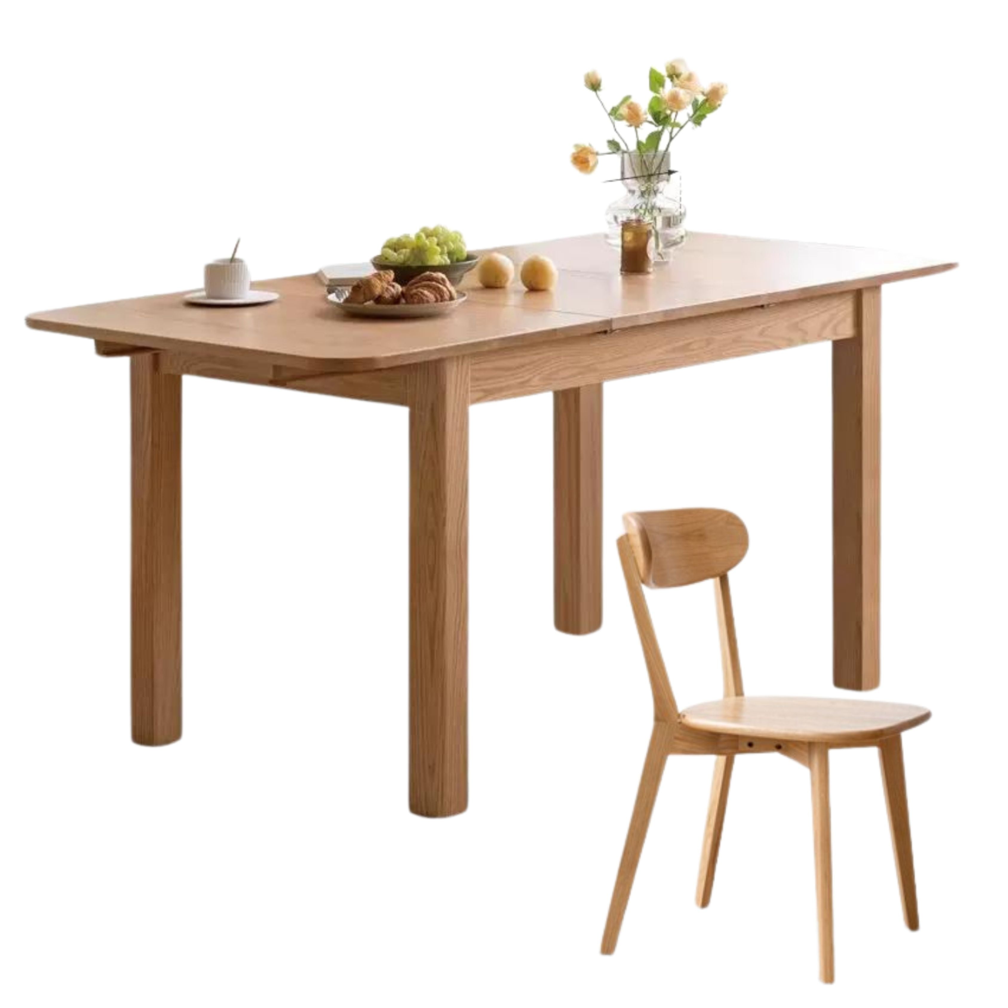 Oak Solid Wood Telescopic Folding Dining Table