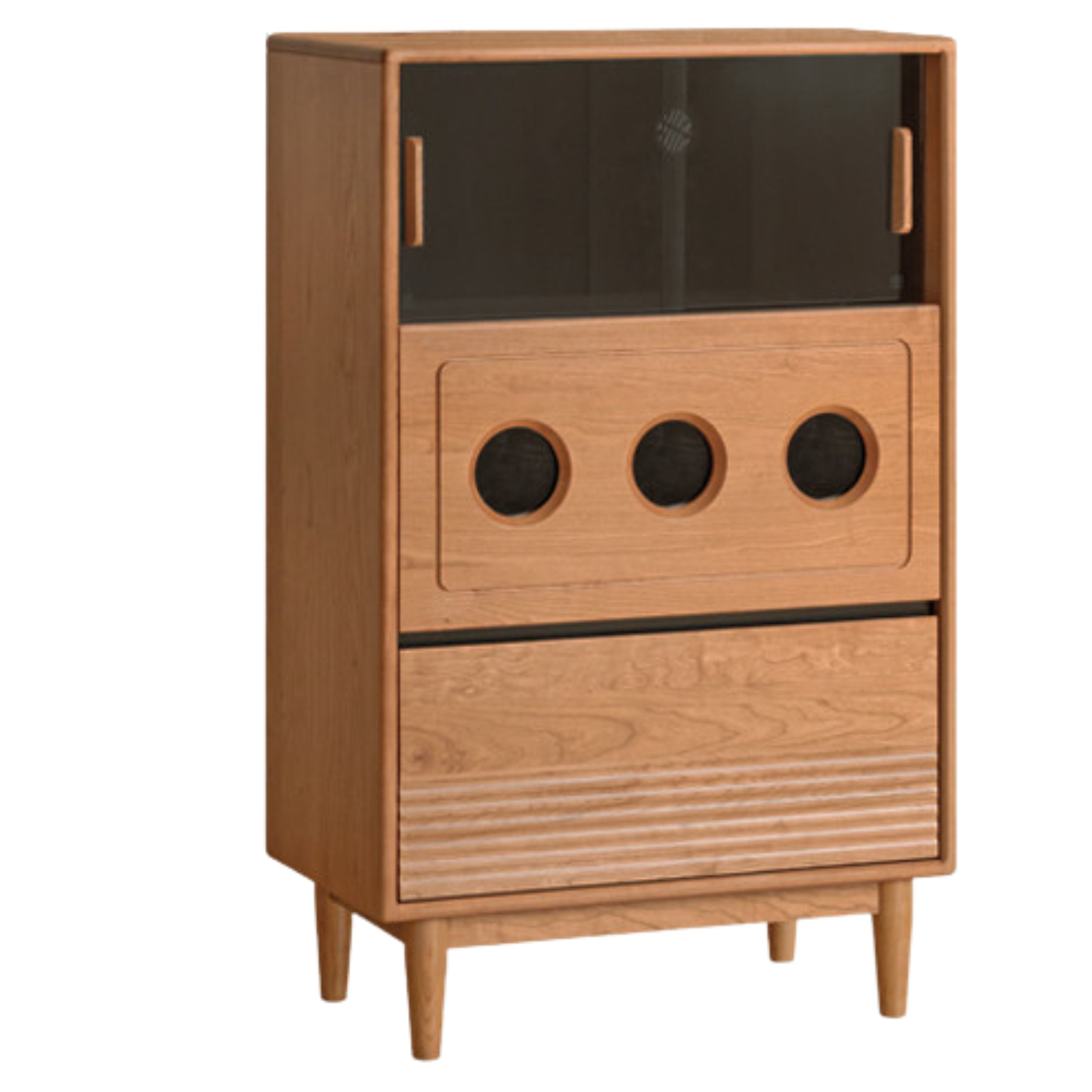 Cherry Solid Wood Retro Storage Side Cabinet.