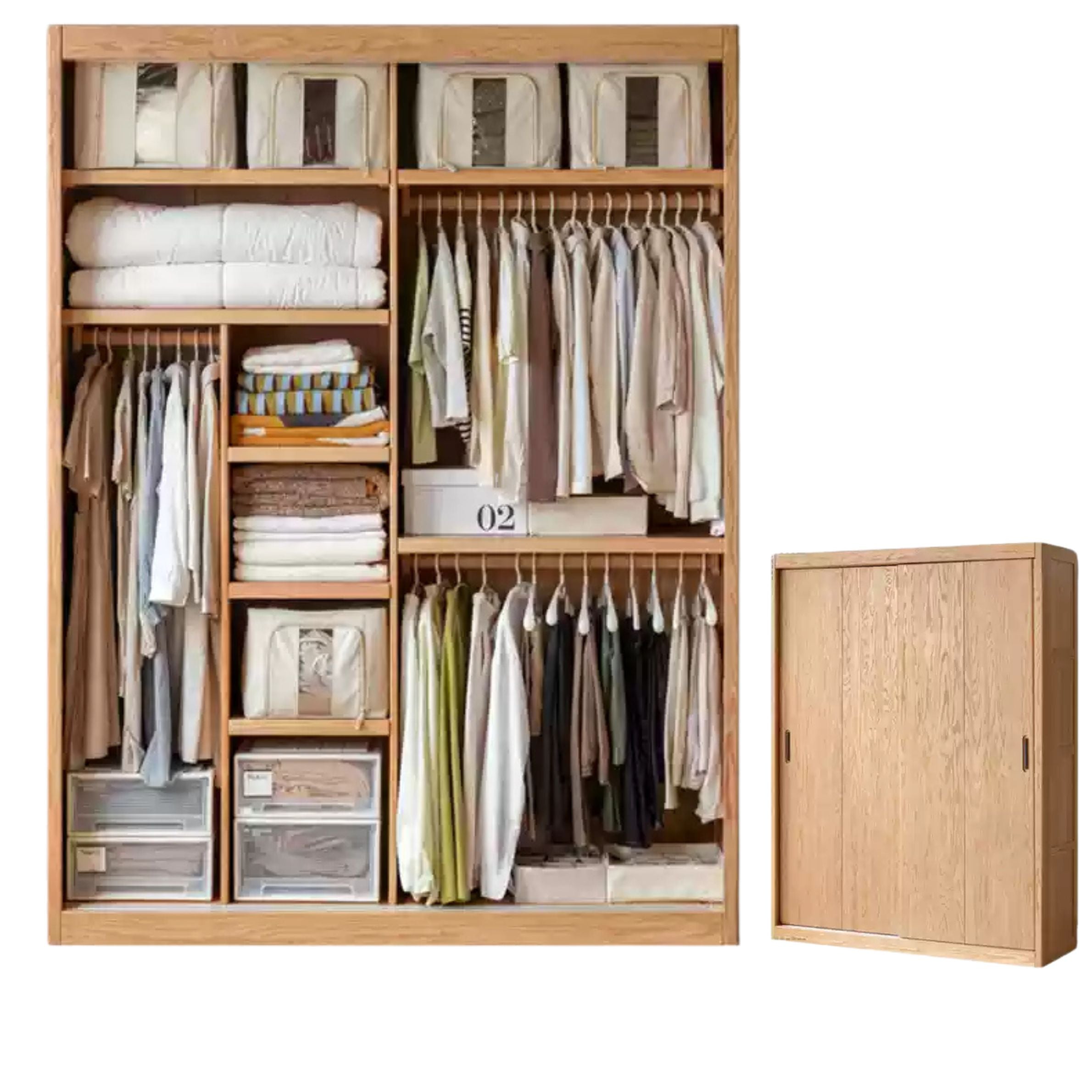 Oak Solid Wood Modern Wardrobe.