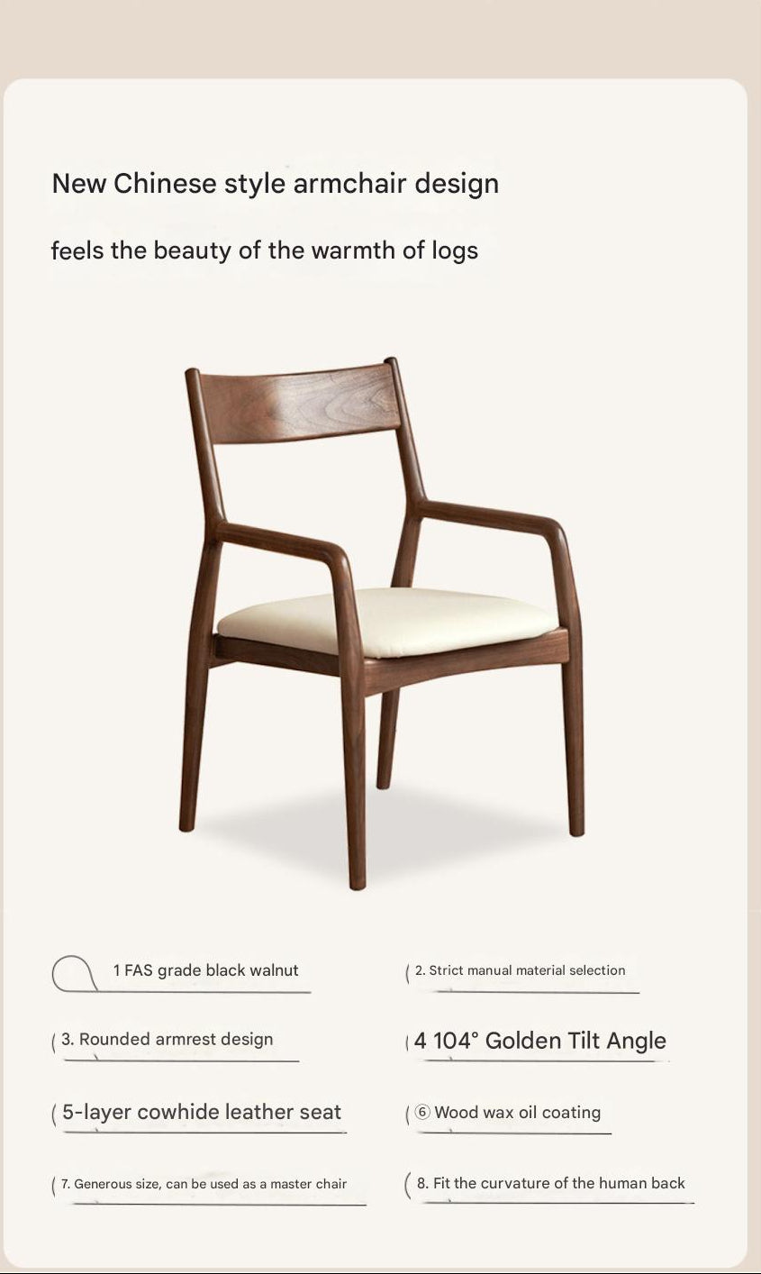 Black Walnut, Oak Solid Wood Retro Soft Pack Dining Chair